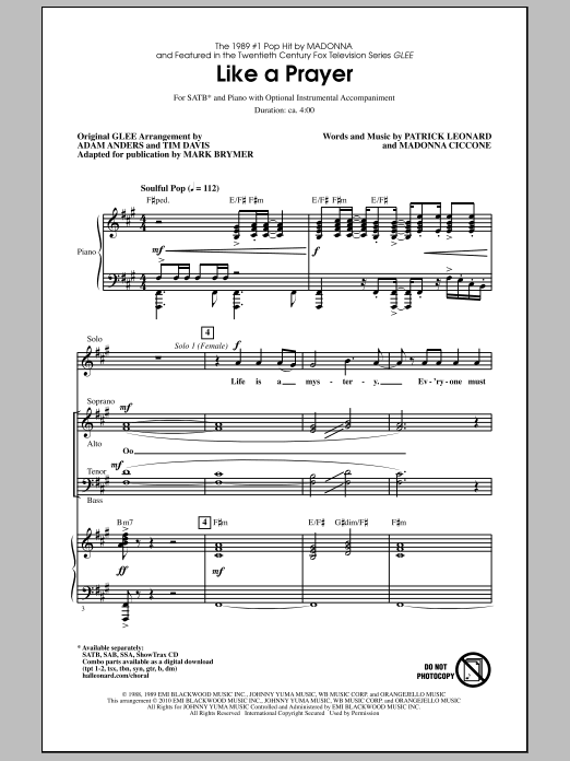 Download Mark Brymer Like A Prayer Sheet Music and learn how to play SSA Choir PDF digital score in minutes