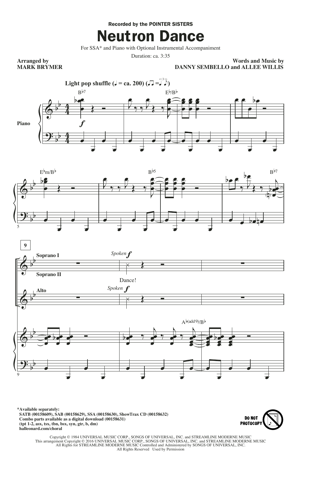 Download Mark Brymer Neutron Dance Sheet Music and learn how to play SAB PDF digital score in minutes