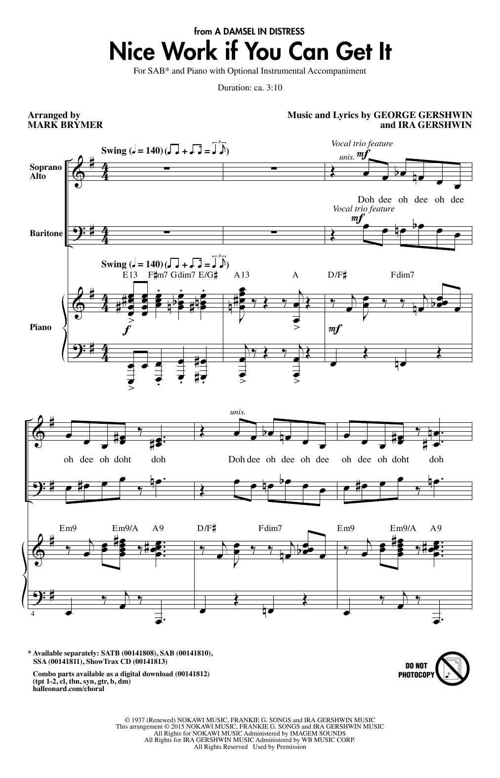 Download George Gershwin Nice Work If You Can Get It (arr. Mark Brymer) Sheet Music and learn how to play SAB PDF digital score in minutes