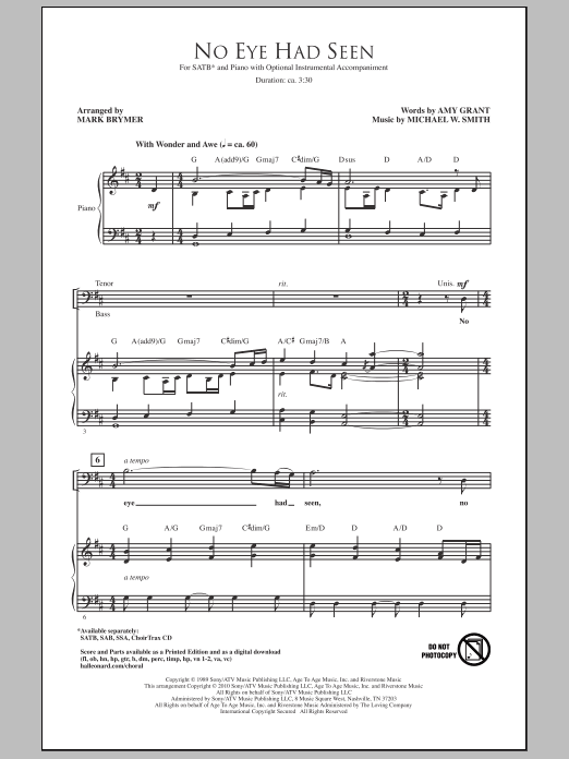 Download Mark Brymer No Eye Had Seen Sheet Music and learn how to play SAB Choir PDF digital score in minutes