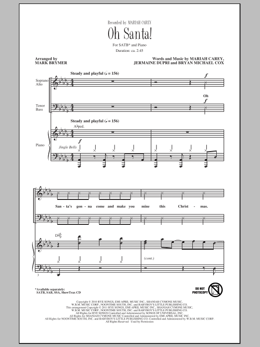 Download Mariah Carey Oh Santa! (arr. Mark Brymer) Sheet Music and learn how to play SAB PDF digital score in minutes