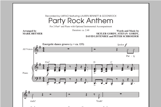 Download LMFAO Party Rock Anthem (arr. Mark Brymer) Sheet Music and learn how to play SATB PDF digital score in minutes