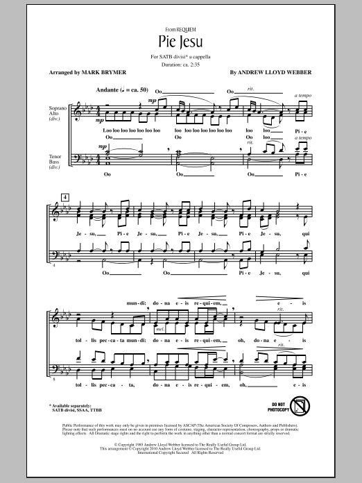 Download Mark Brymer Pie Jesu (from Requiem) Sheet Music and learn how to play SATB Choir PDF digital score in minutes
