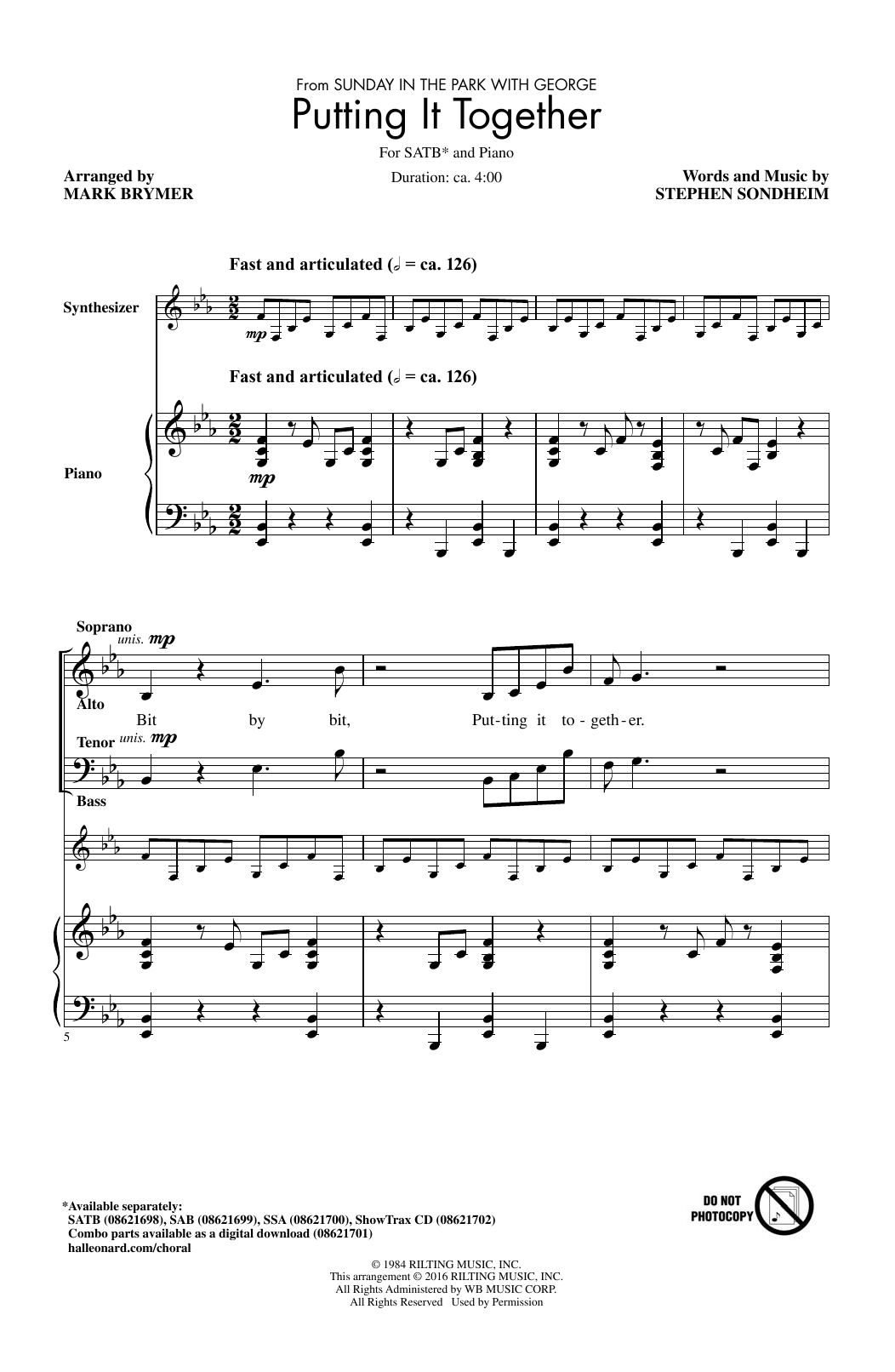 Download Mark Brymer Putting It Together Sheet Music and learn how to play SSA PDF digital score in minutes