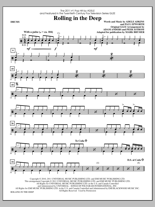 Download Mark Brymer Rolling In The Deep - Drums Sheet Music and learn how to play Choir Instrumental Pak PDF digital score in minutes