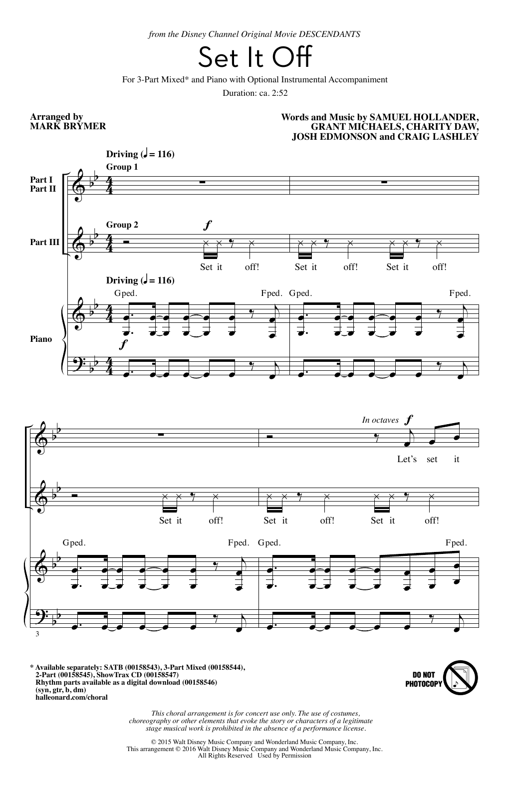 Download Mark Brymer Set It Off Sheet Music and learn how to play 3-Part Mixed PDF digital score in minutes