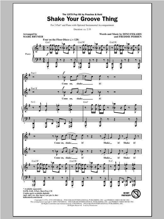 Download Peaches & Herb Shake Your Groove Thing (arr. Mark Brymer) Sheet Music and learn how to play 2-Part Choir PDF digital score in minutes