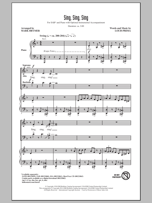 Download Benny Goodman Sing, Sing, Sing (arr. Mark Brymer) Sheet Music and learn how to play SATB PDF digital score in minutes