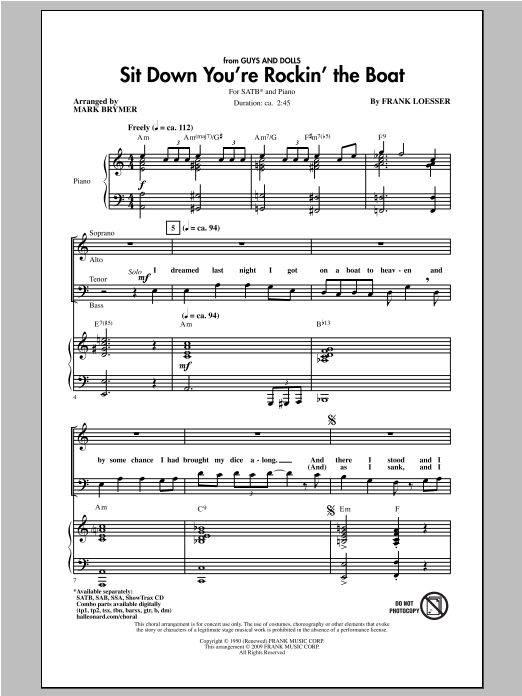 Download Mark Brymer Sit Down You're Rockin' The Boat Sheet Music and learn how to play SATB Choir PDF digital score in minutes
