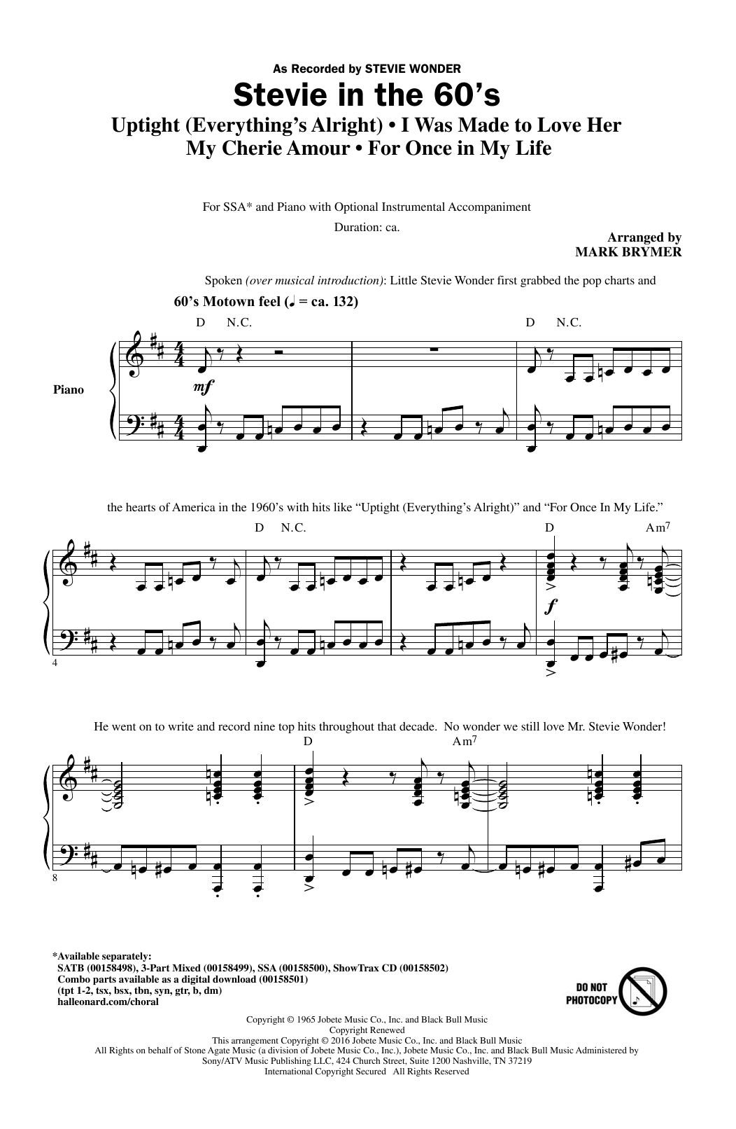 Download Mark Brymer Stevie In The 60's Sheet Music and learn how to play SATB PDF digital score in minutes