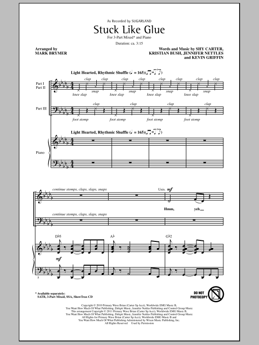 Download Mark Brymer Stuck Like Glue Sheet Music and learn how to play SATB Choir PDF digital score in minutes