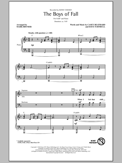 Download Mark Brymer The Boys Of Fall Sheet Music and learn how to play 2-Part Choir PDF digital score in minutes