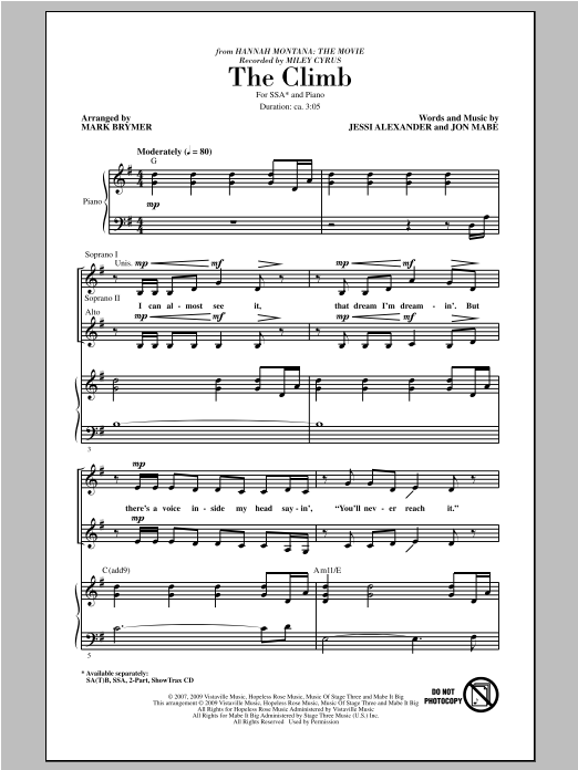 Download Mark Brymer The Climb Sheet Music and learn how to play SSA PDF digital score in minutes