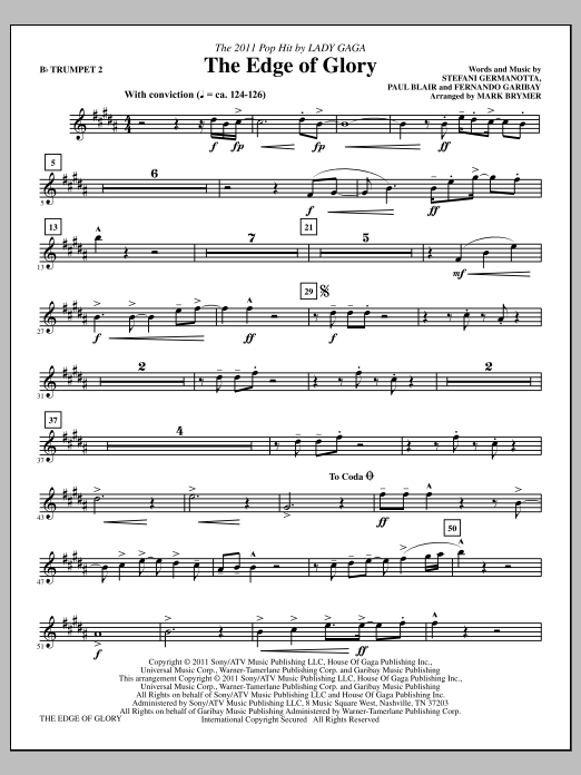 Download Mark Brymer The Edge Of Glory - Bb Trumpet 2 Sheet Music and learn how to play Choir Instrumental Pak PDF digital score in minutes