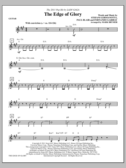 Download Mark Brymer The Edge Of Glory - Electric Guitar Sheet Music and learn how to play Choir Instrumental Pak PDF digital score in minutes