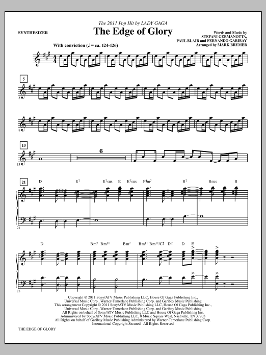 Download Mark Brymer The Edge Of Glory - Synthesizer Sheet Music and learn how to play Choir Instrumental Pak PDF digital score in minutes