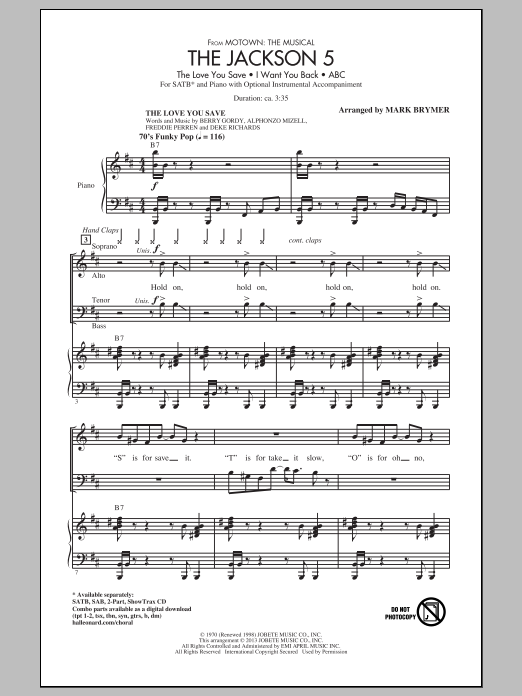 Download Mark Brymer The Jackson 5 (from Motown the Musical) Sheet Music and learn how to play SATB PDF digital score in minutes
