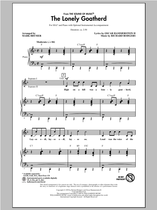 Download Rodgers & Hammerstein The Lonely Goatherd (from The Sound of Music) (arr. Mark Brymer) Sheet Music and learn how to play SAB PDF digital score in minutes
