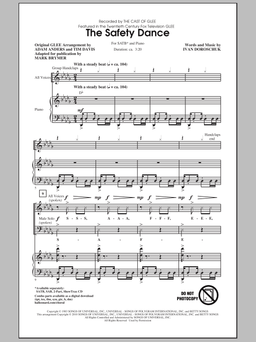Download Mark Brymer The Safety Dance Sheet Music and learn how to play 2-Part Choir PDF digital score in minutes