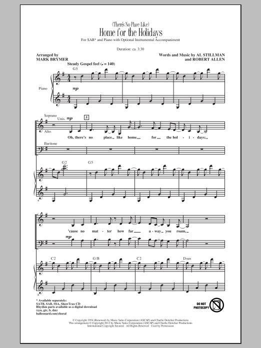 Download Perry Como (There's No Place Like) Home For The Holidays (arr. Mark Brymer) Sheet Music and learn how to play SSA PDF digital score in minutes