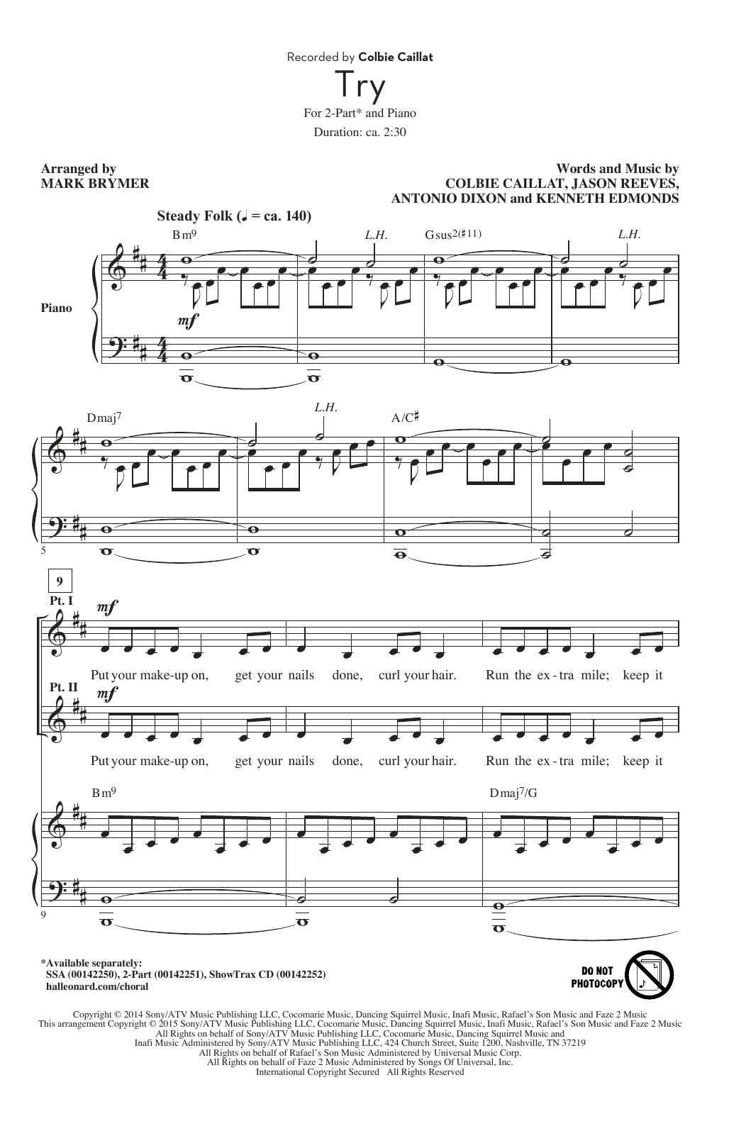Download Colbie Caillat Try (arr. Mark Brymer) Sheet Music and learn how to play 2-Part Choir PDF digital score in minutes