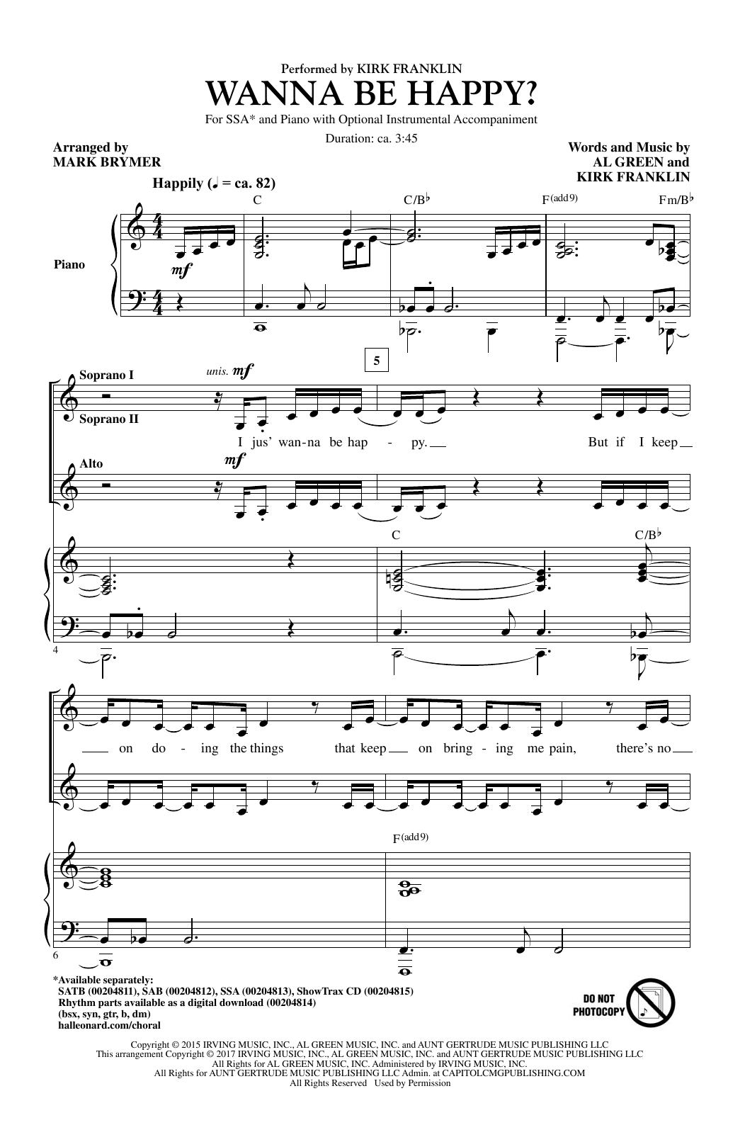 Download Mark Brymer Wanna Be Happy? Sheet Music and learn how to play SSA PDF digital score in minutes