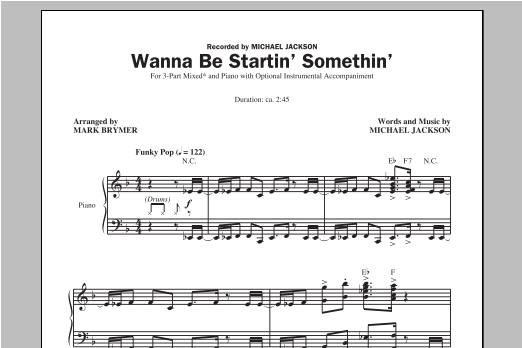 Download Mark Brymer Wanna Be Startin' Somethin' Sheet Music and learn how to play 2-Part Choir PDF digital score in minutes