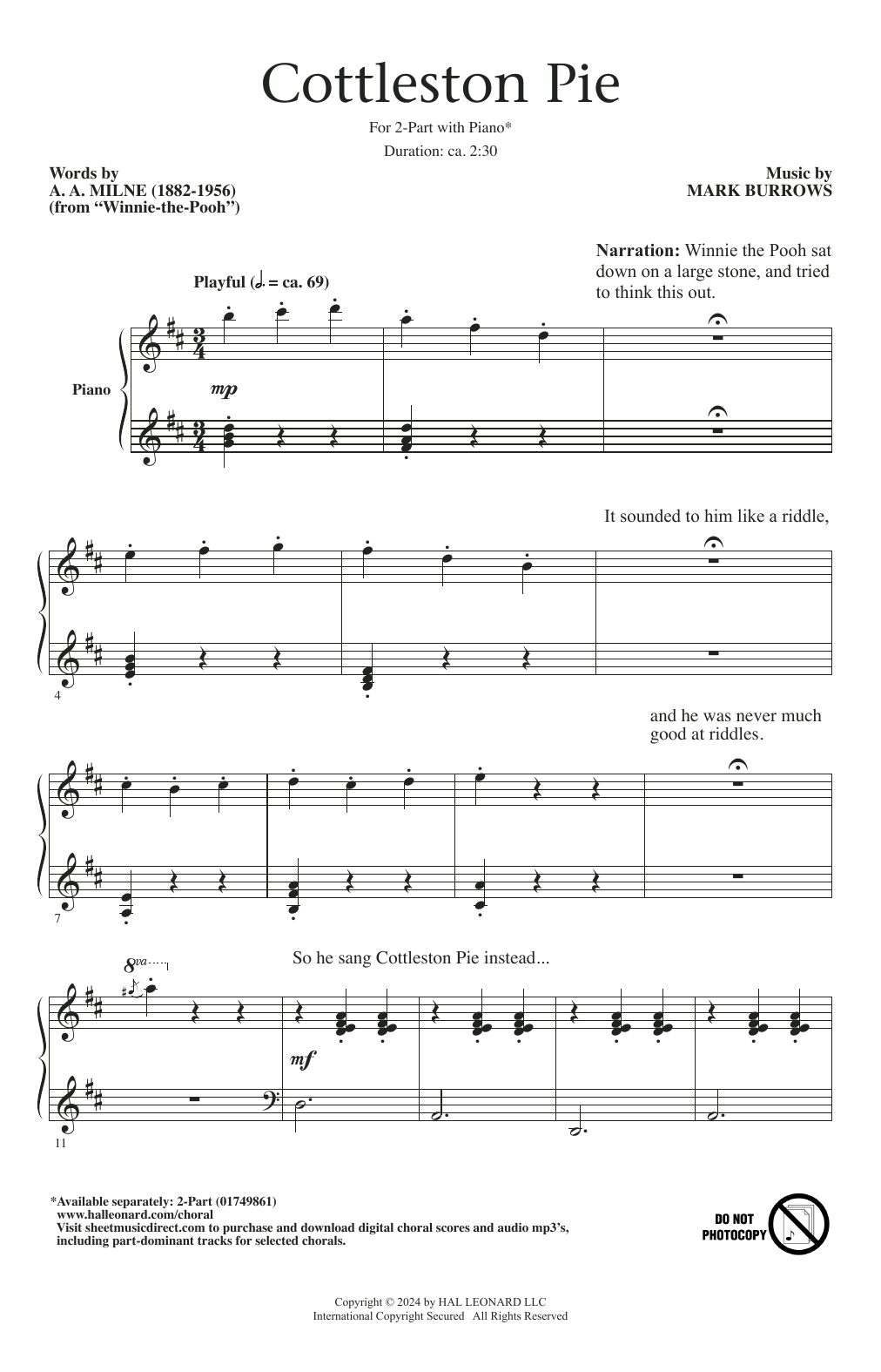 Download Mark Burrows Cottleston Pie Sheet Music and learn how to play 2-Part Choir PDF digital score in minutes