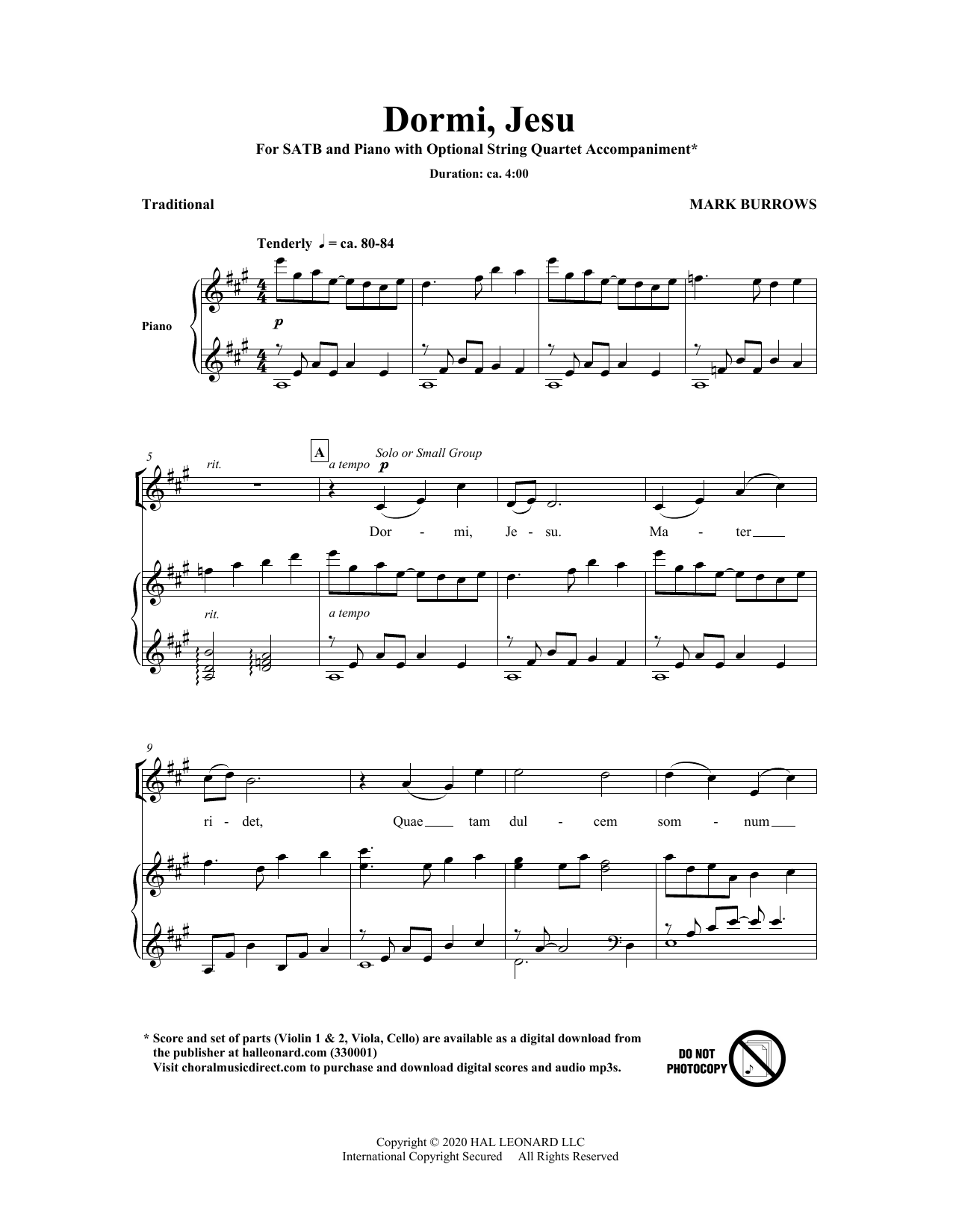 Download Mark Burrows Dormi, Jesu Sheet Music and learn how to play SATB Choir PDF digital score in minutes