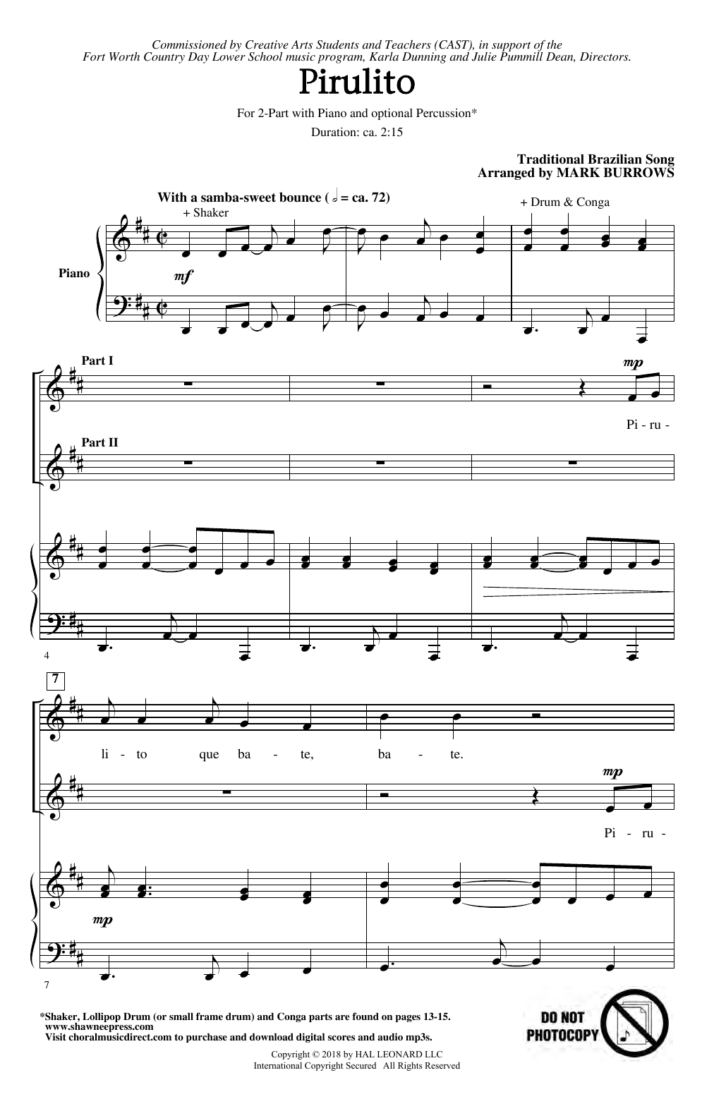 Download Mark Burrows Pirulito Sheet Music and learn how to play 2-Part Choir PDF digital score in minutes