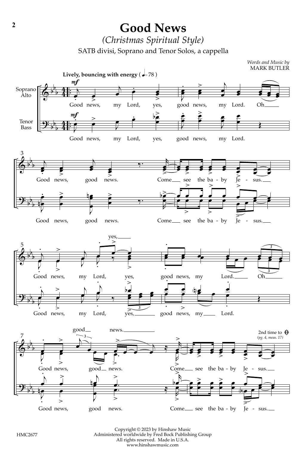 Download Mark Butler Good News My Lord (Christmas Spiritual Style) Sheet Music and learn how to play Choir PDF digital score in minutes