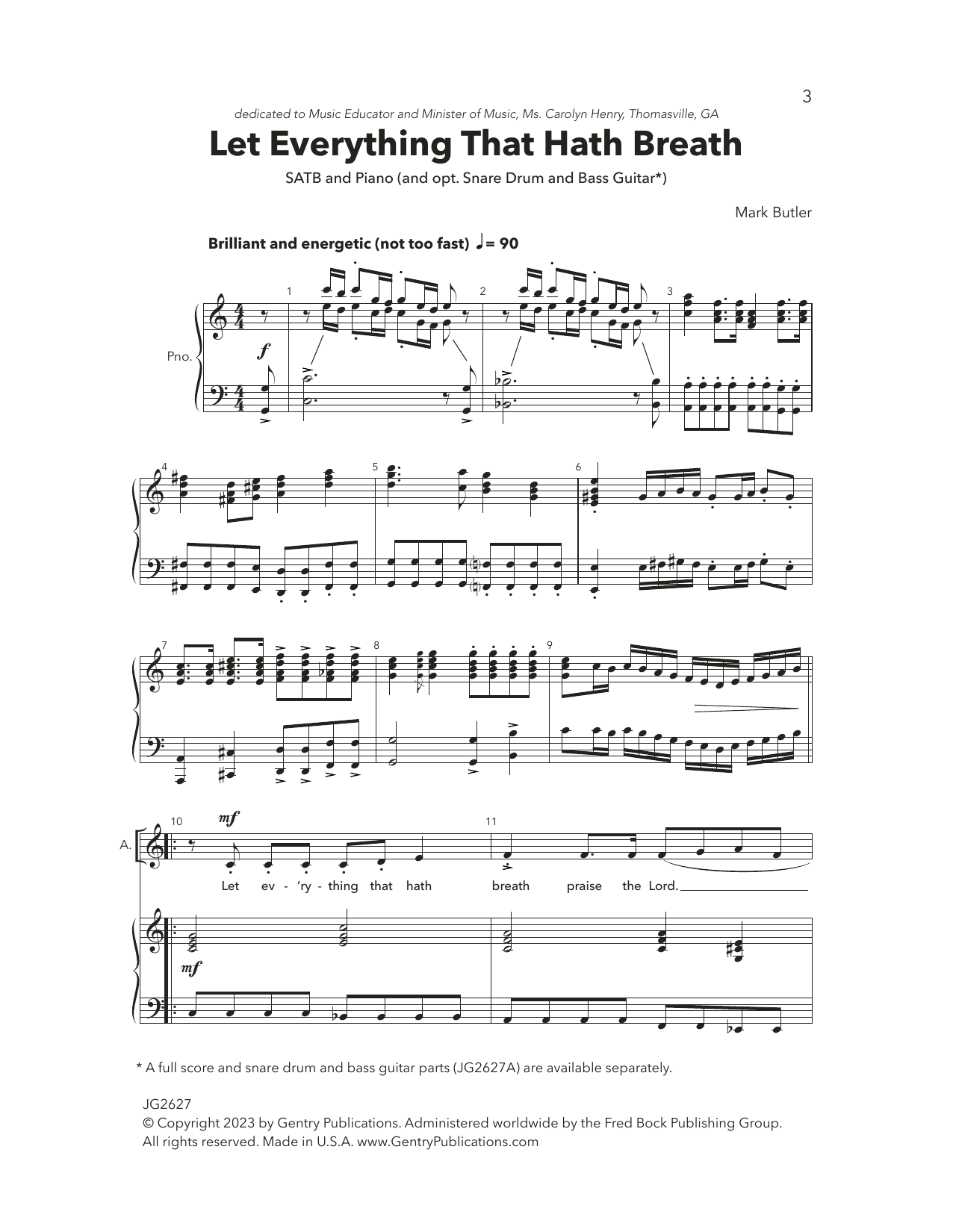 Download Mark Butler Let Everything That Hath Breath Sheet Music and learn how to play SATB Choir PDF digital score in minutes