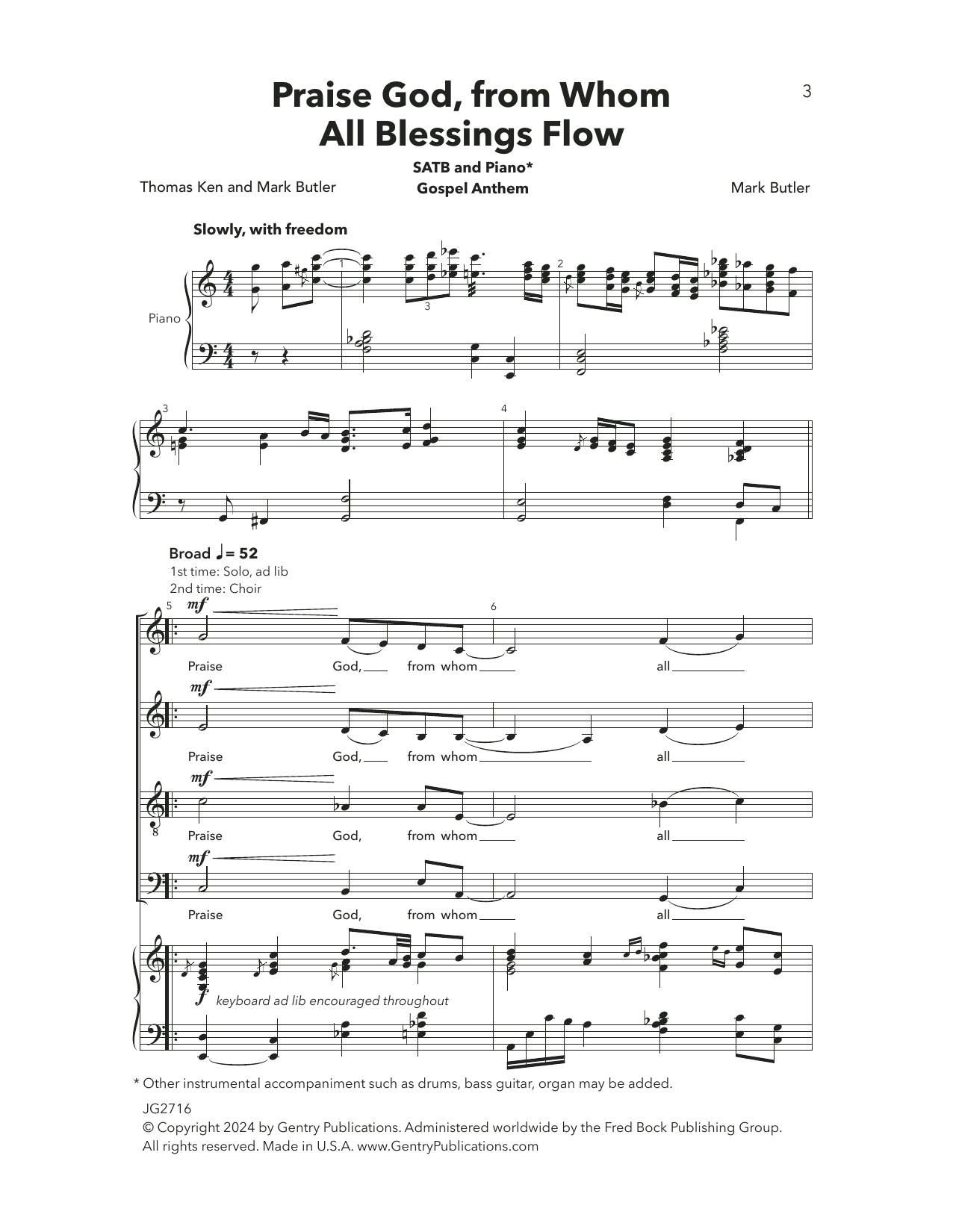 Download Mark Butler Praise God, From Whom All Blessings Flow Sheet Music and learn how to play SATB Choir PDF digital score in minutes