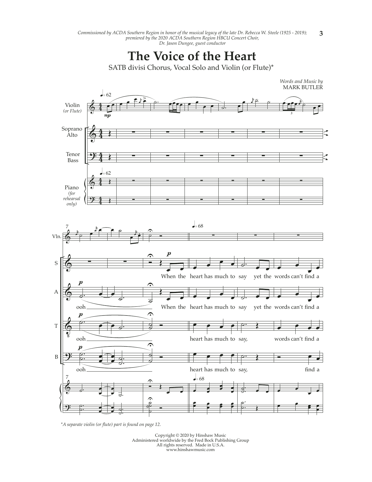 Download Mark Butler The Voice Of The Heart Sheet Music and learn how to play SATB Choir PDF digital score in minutes