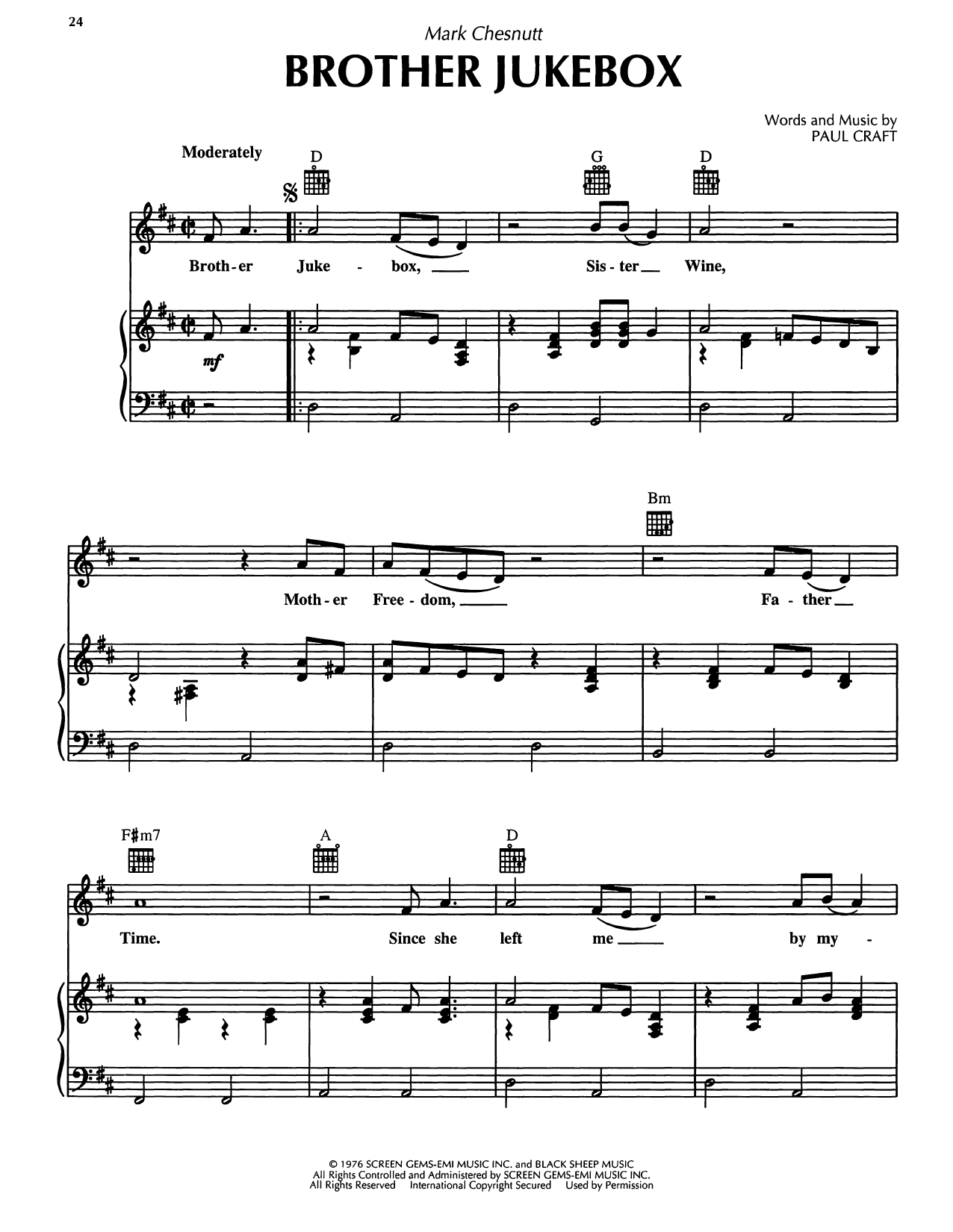 Download Mark Chesnutt Brother Jukebox Sheet Music and learn how to play Piano, Vocal & Guitar Chords (Right-Hand Melody) PDF digital score in minutes