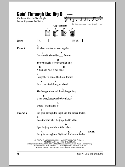 Download Mark Chesnutt Goin' Through The Big D Sheet Music and learn how to play Lyrics & Chords PDF digital score in minutes