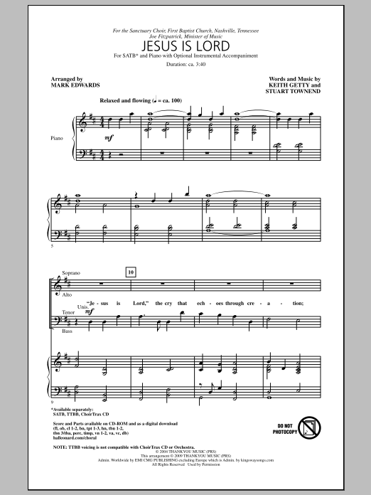 Download Mark Edwards Jesus Is Lord Sheet Music and learn how to play SATB Choir PDF digital score in minutes