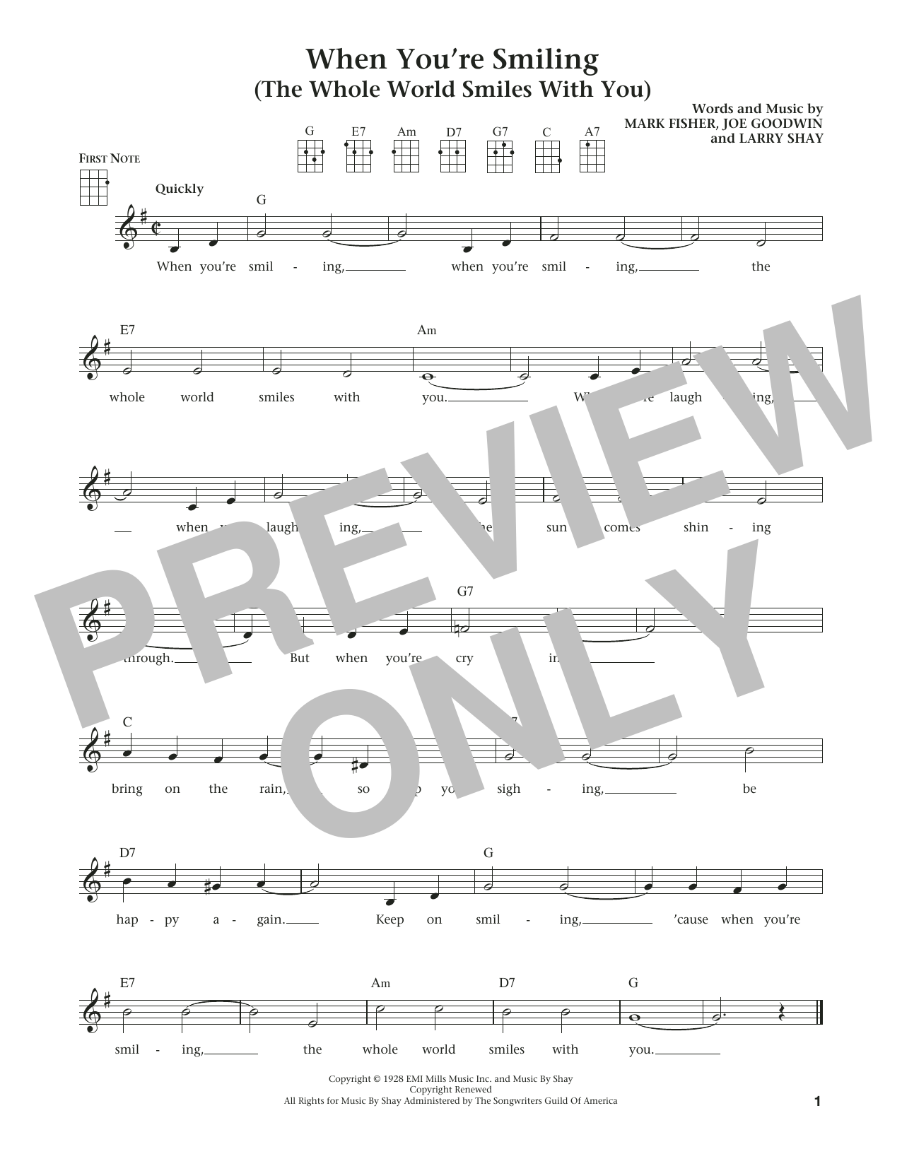 Download Mark Fisher When You're Smiling (The Whole World Smiles With You) Sheet Music and learn how to play Ukulele PDF digital score in minutes