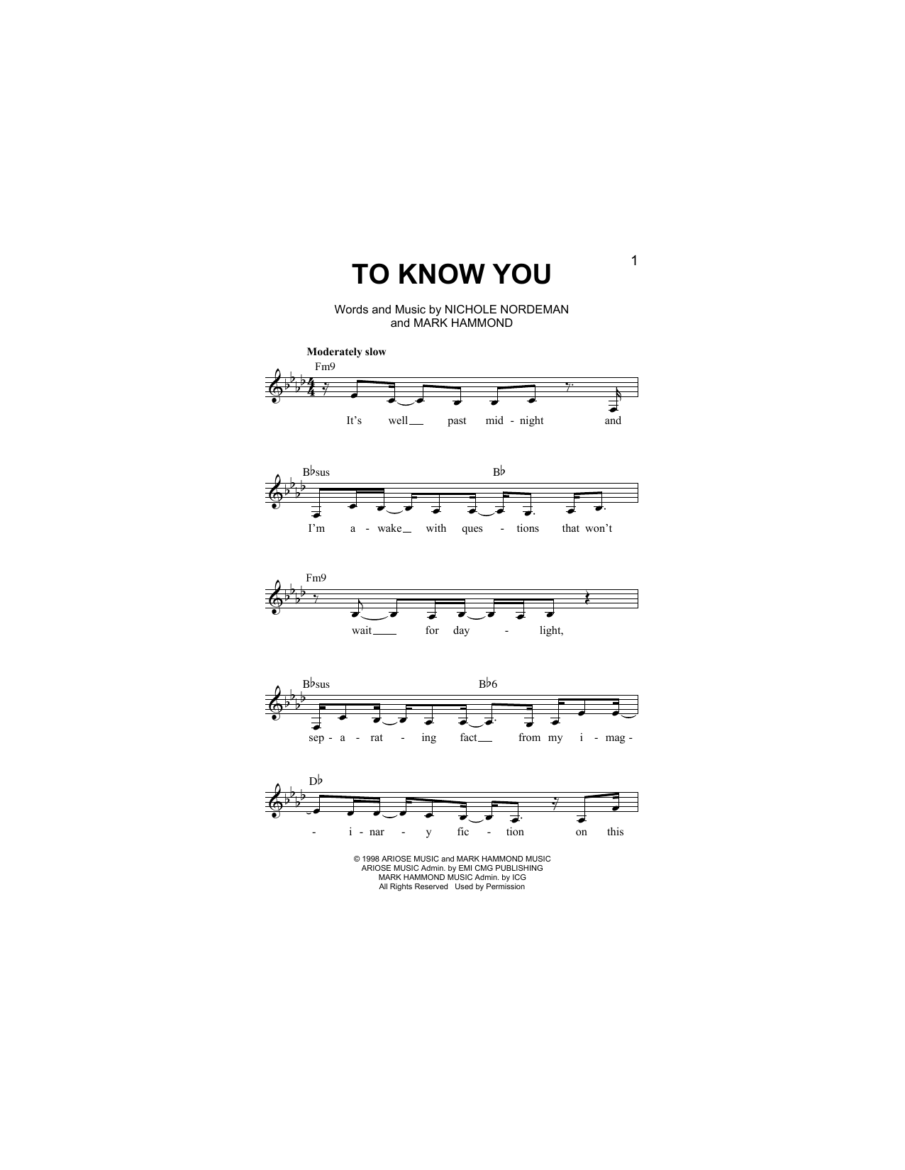 Download Mark Hammond To Know You Sheet Music and learn how to play Melody Line, Lyrics & Chords PDF digital score in minutes