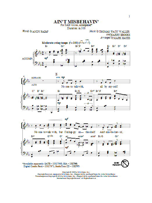 Download Fats Waller Ain't Misbehavin' (arr. Mark Hayes) Sheet Music and learn how to play SATB PDF digital score in minutes