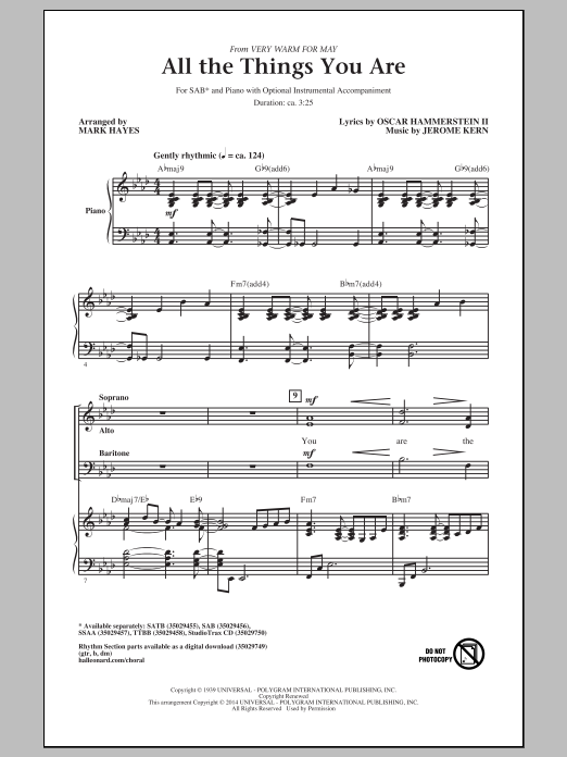 Download Jerome Kern All The Things You Are (arr. Mark Hayes) Sheet Music and learn how to play SSA PDF digital score in minutes