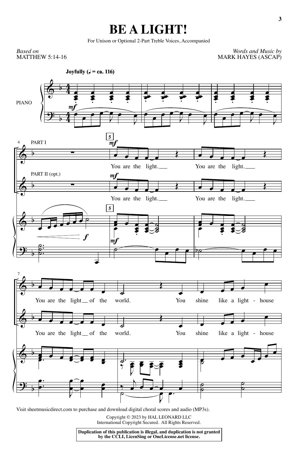 Download Mark Hayes Be A Light! Sheet Music and learn how to play Choir PDF digital score in minutes