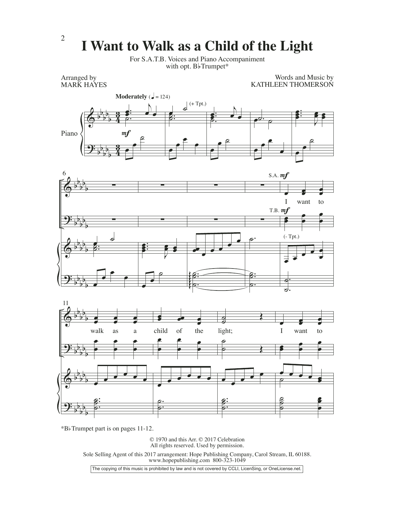 Download Mark Hayes I Want to Walk as a Child of the Light Sheet Music and learn how to play SATB Choir PDF digital score in minutes