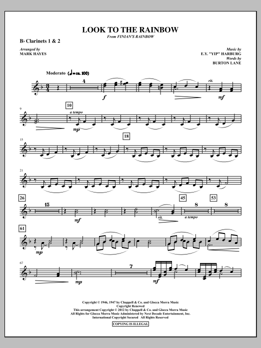 Download Mark Hayes Look To The Rainbow - Bb Clarinet 1,2 Sheet Music and learn how to play Choir Instrumental Pak PDF digital score in minutes