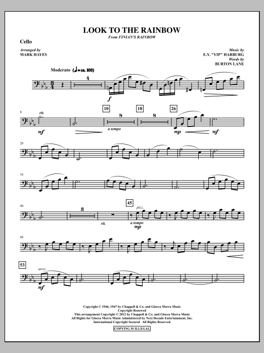 Download Mark Hayes Look To The Rainbow - Cello Sheet Music and learn how to play Choir Instrumental Pak PDF digital score in minutes