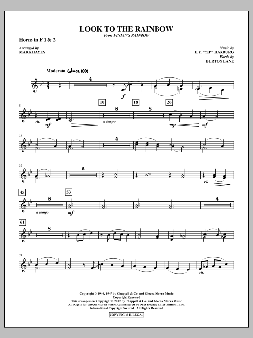 Download Mark Hayes Look To The Rainbow - F Horn 1,2 Sheet Music and learn how to play Choir Instrumental Pak PDF digital score in minutes