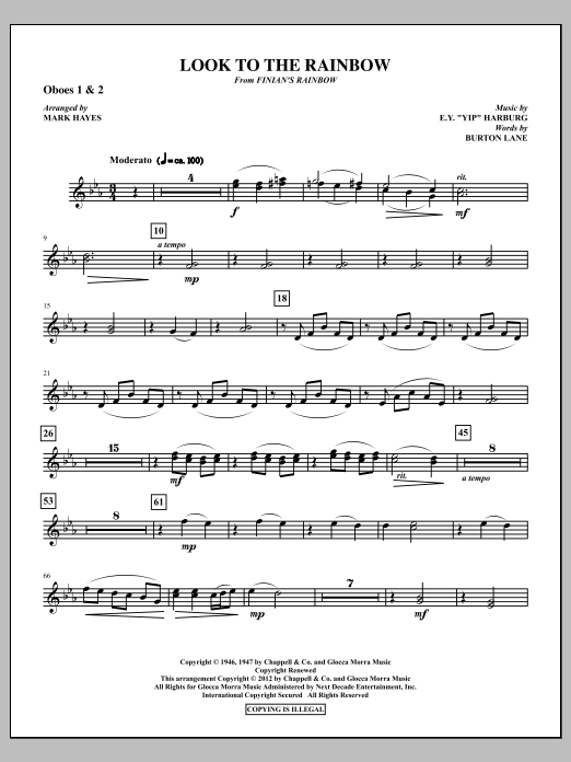 Download Mark Hayes Look To The Rainbow - Oboe 1 & 2 Sheet Music and learn how to play Choir Instrumental Pak PDF digital score in minutes