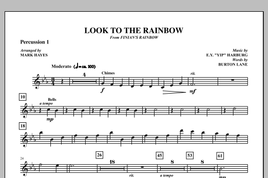 Download Mark Hayes Look To The Rainbow - Percussion 1 Sheet Music and learn how to play Choir Instrumental Pak PDF digital score in minutes