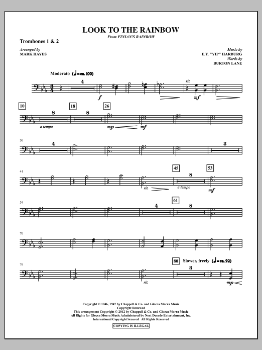Download Mark Hayes Look To The Rainbow - Trombone 1 & 2 Sheet Music and learn how to play Choir Instrumental Pak PDF digital score in minutes