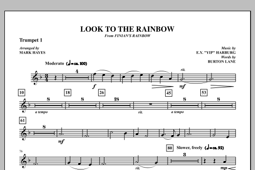Download Mark Hayes Look To The Rainbow - Trumpet 1 Sheet Music and learn how to play Choir Instrumental Pak PDF digital score in minutes